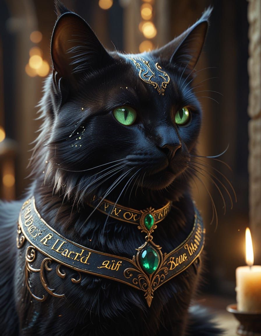 Ethereal Black Cat in Mystical Ambiance