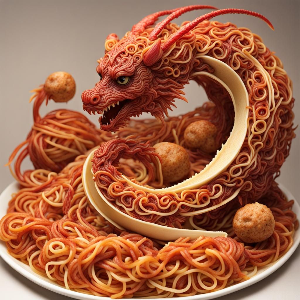 Spaghetti and meatball dragon.