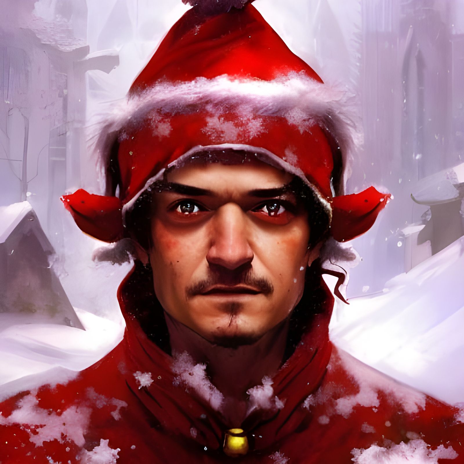 Bored Christmas Elf Portrait in Digital Art Style