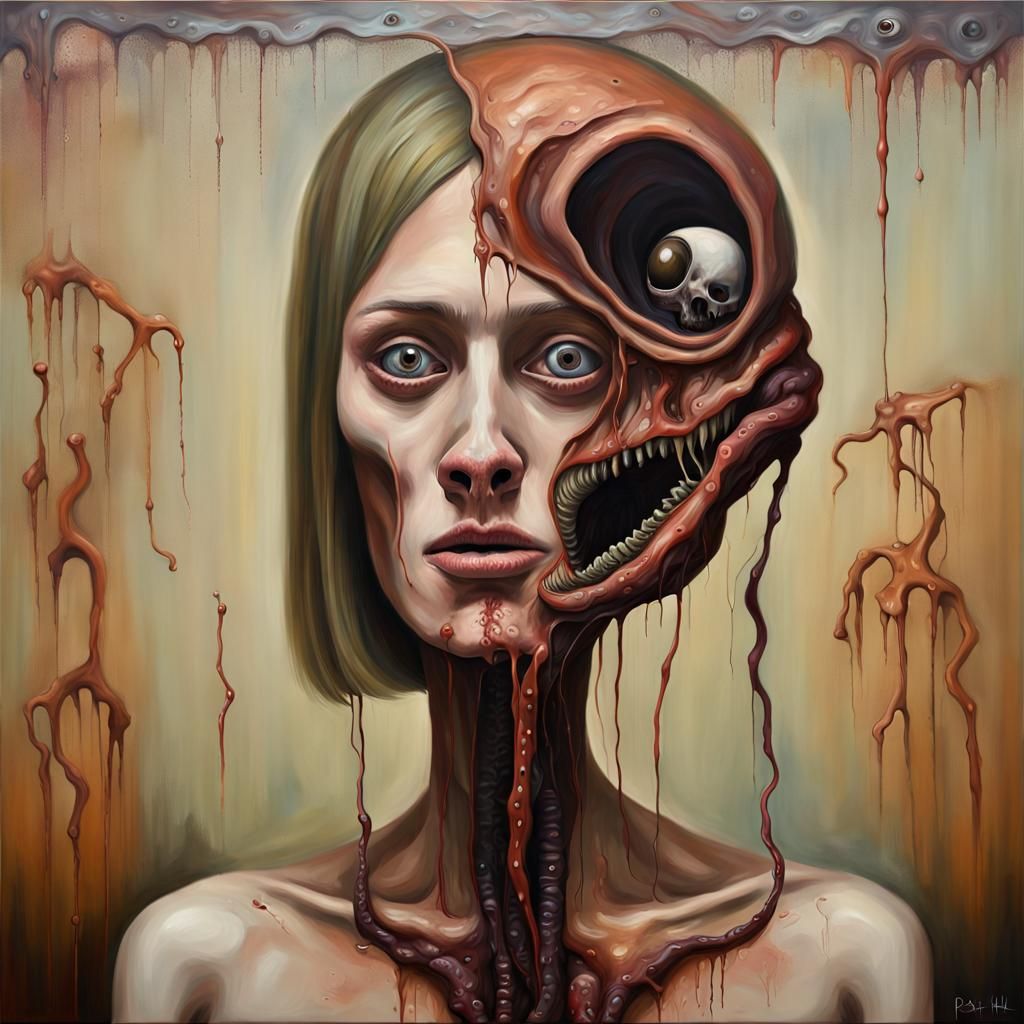 Surreal Uncanny Valley Painting of Humanoid Worm