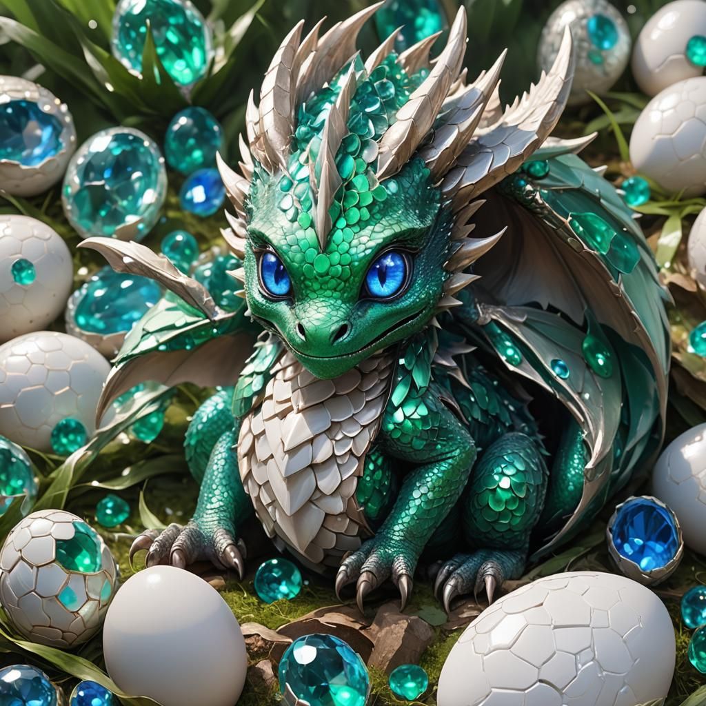 Emerald Crystal Dragon Hatching: 3D Anime Art