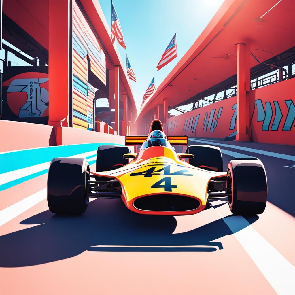 Futuristic Formula One Pitstop in Detailed Line Art