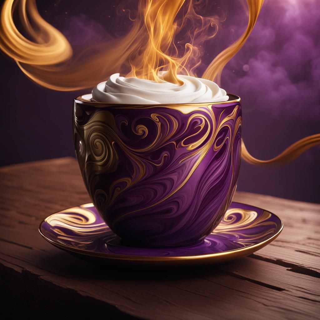 Celtic Coffee Cup with Gold Swirls: Fantasy Art