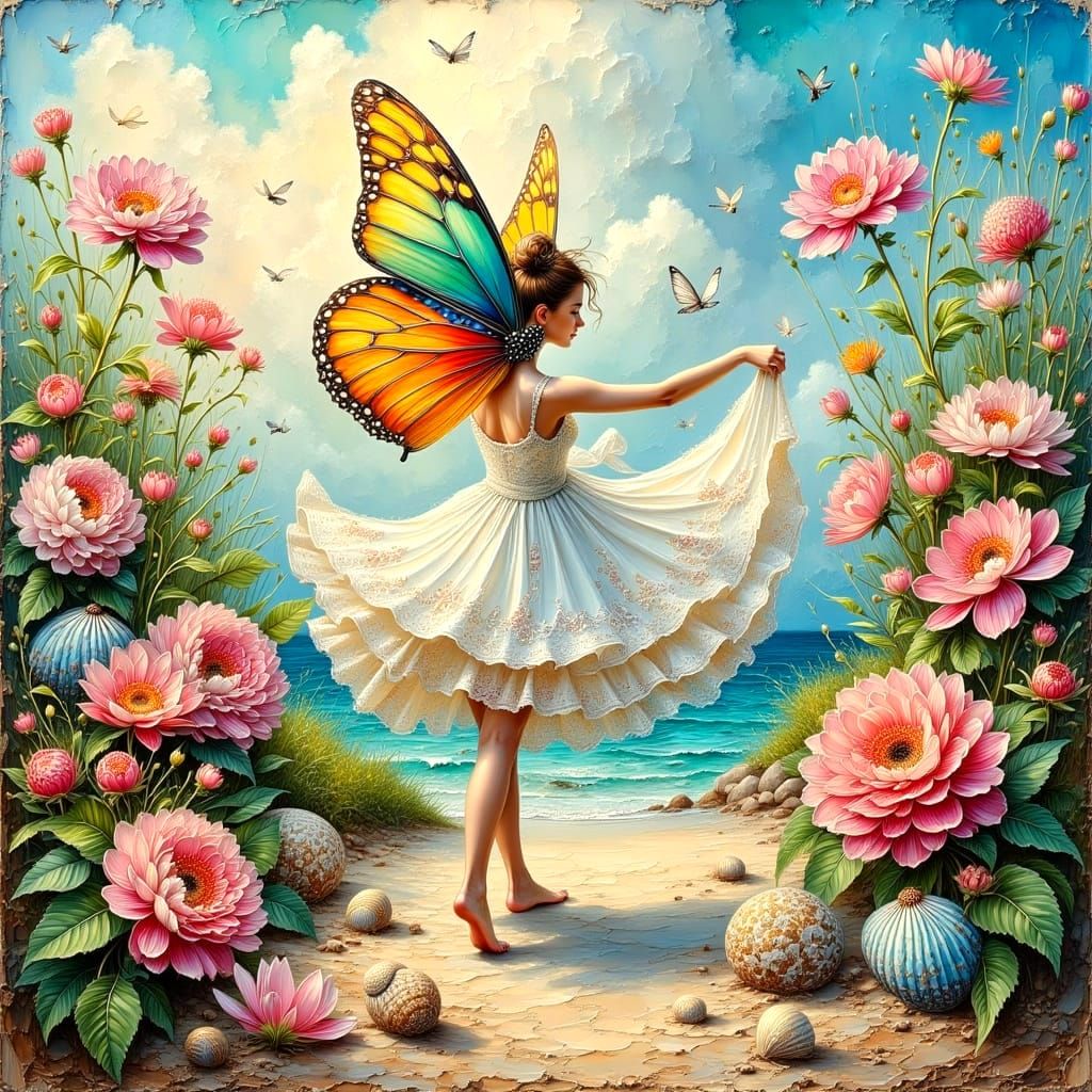 Butterfly in Golden Light: Impasto Oil Painting