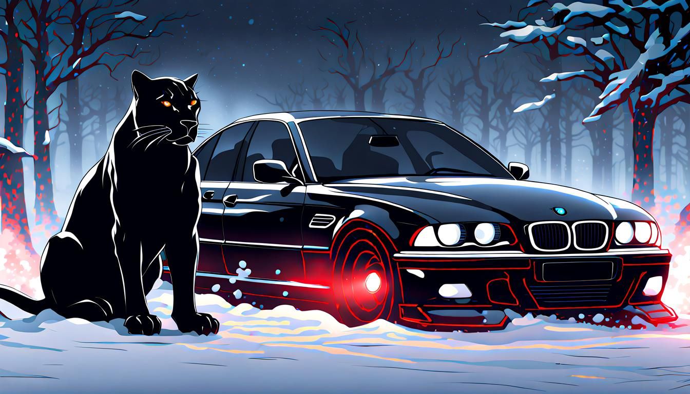 BMW E39 and Black Panther in Anime Style