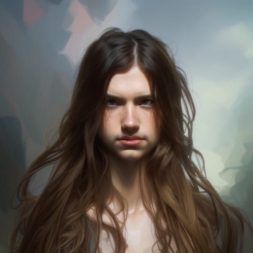 Intense Portrait of a Boy in Art Nouveau Style