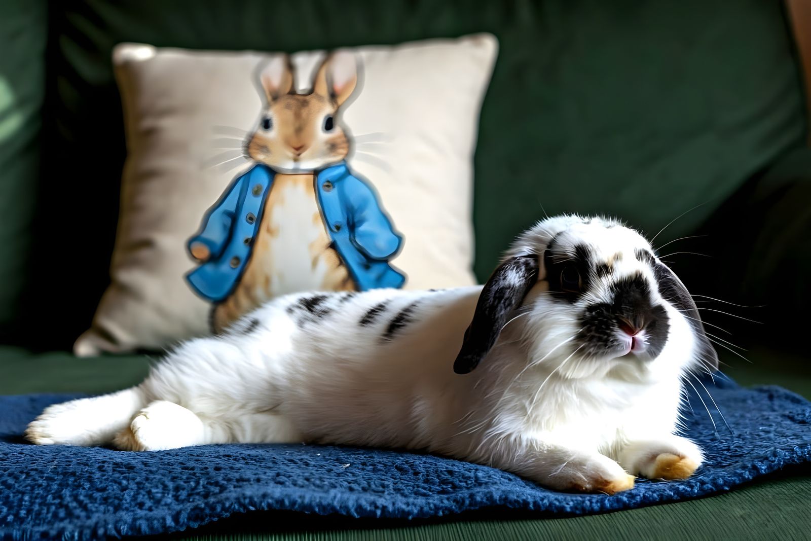 Cozy Mini Lop Rabbit in Whimsical Living Room