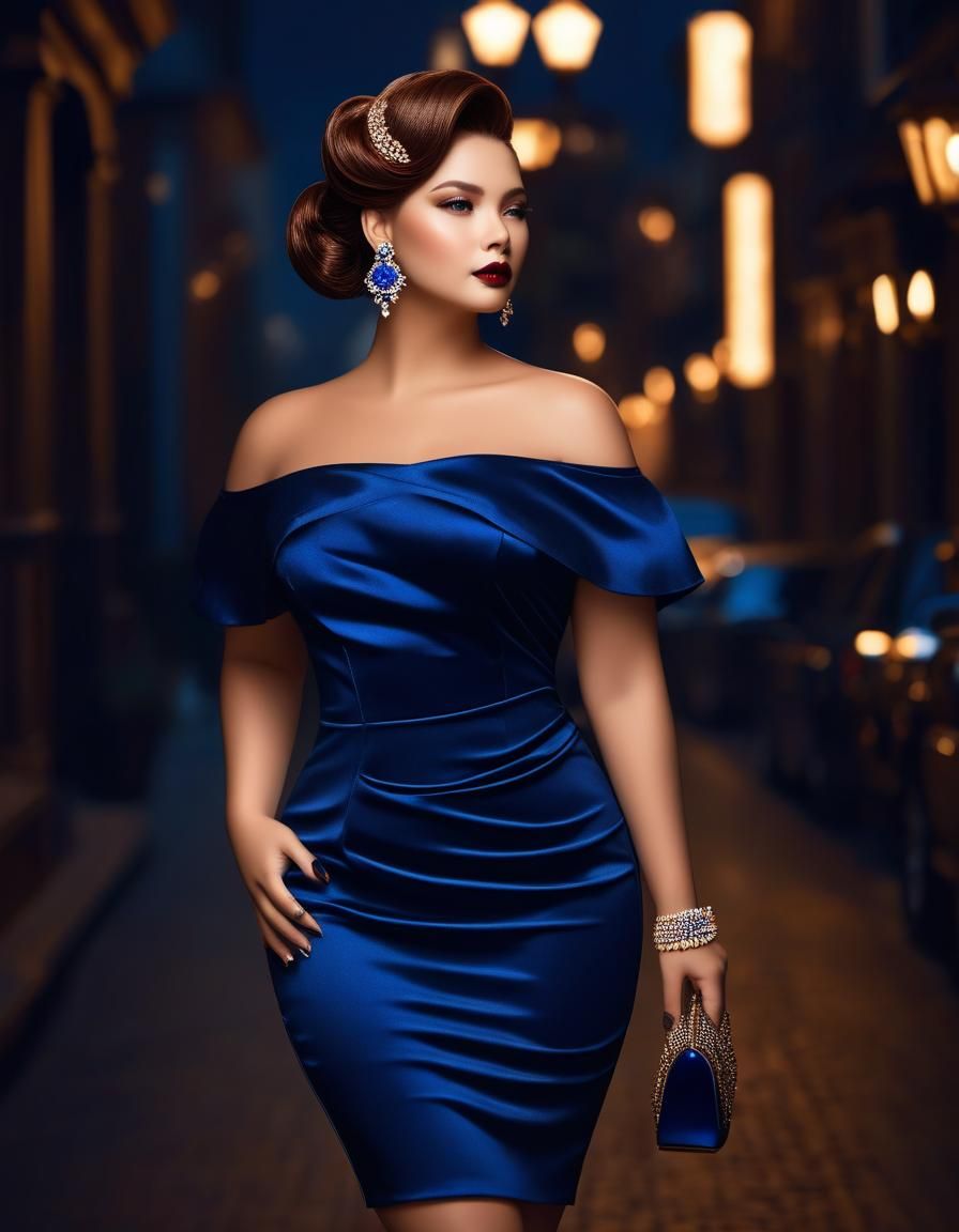 Elegant Plus-Size Woman in Dark Blue Dress
