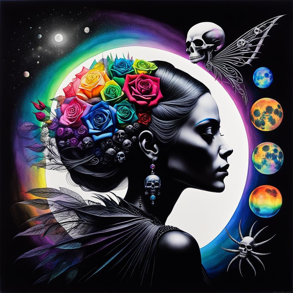 Gothic Woman in Crayon, Rayograph Style