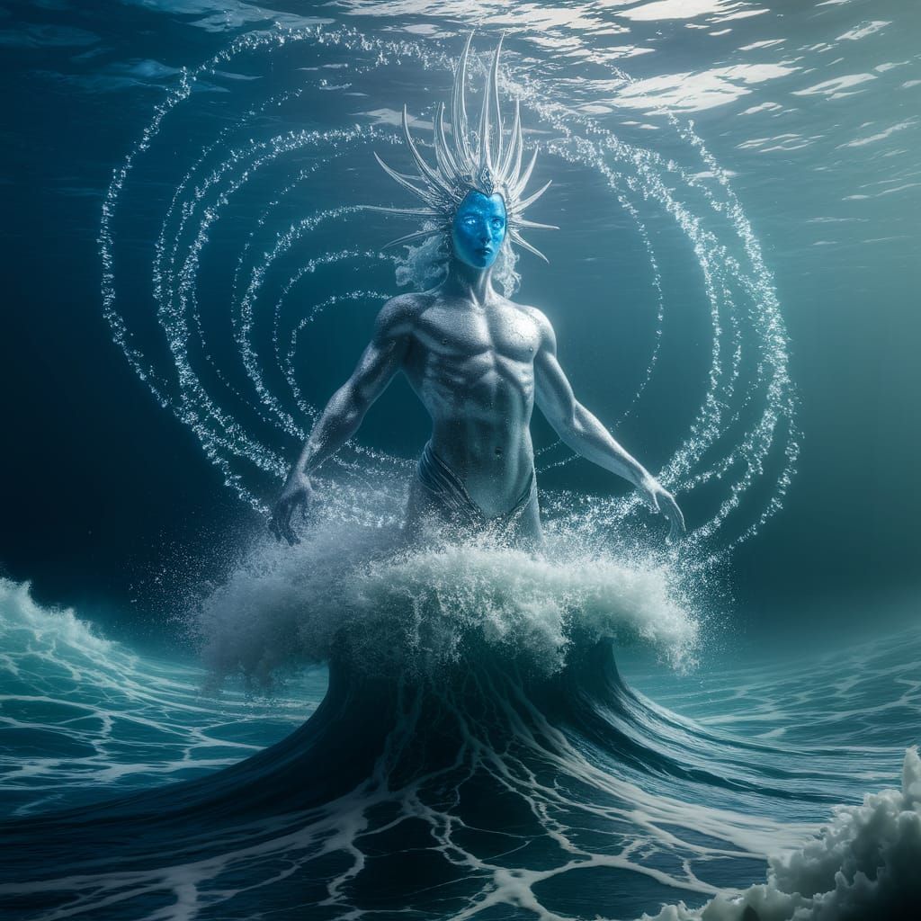 Aquamir, Deity of the Seas, Above Turbulent Waves