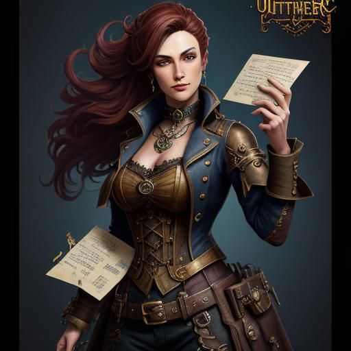 Steampunk Woman with Letter: Detailed Matte Painting