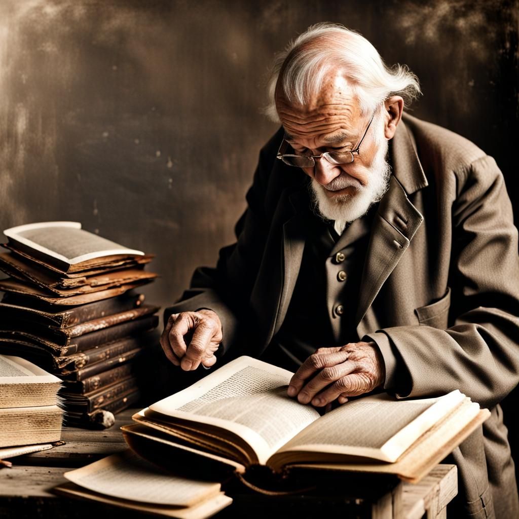 Elderly Man Cries Over Old Photographs in Book