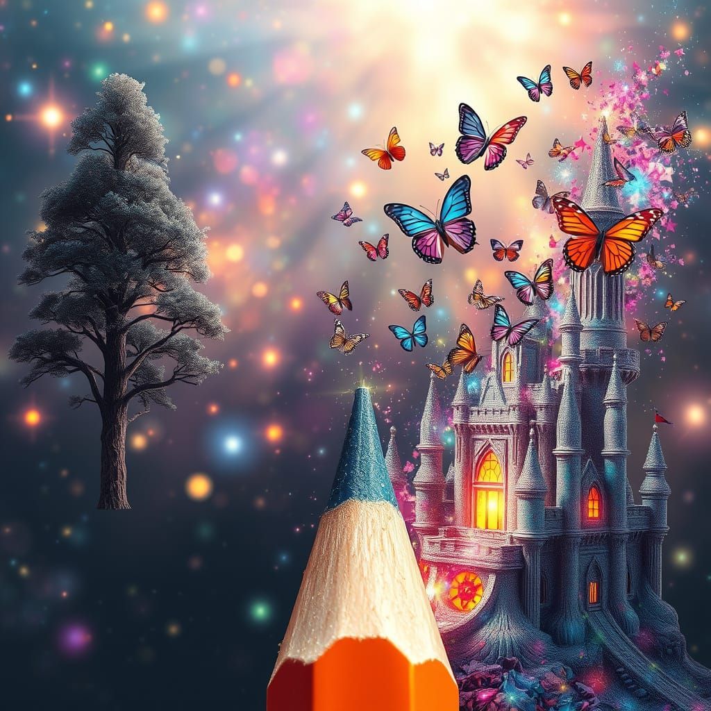 Pencil Tree Transformation with Butterflies and Castle