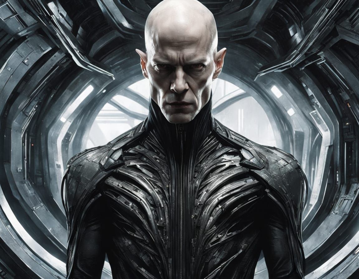 Bald Man in Futuristic Spaceship Attire