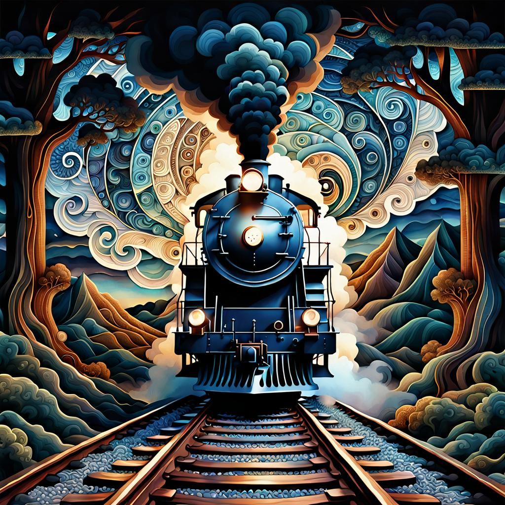Night Steam Train Dark Fantasy Concept Art