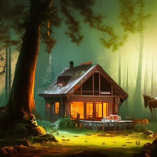 Candy Cottage in a Dark, Hyperdetailed Style