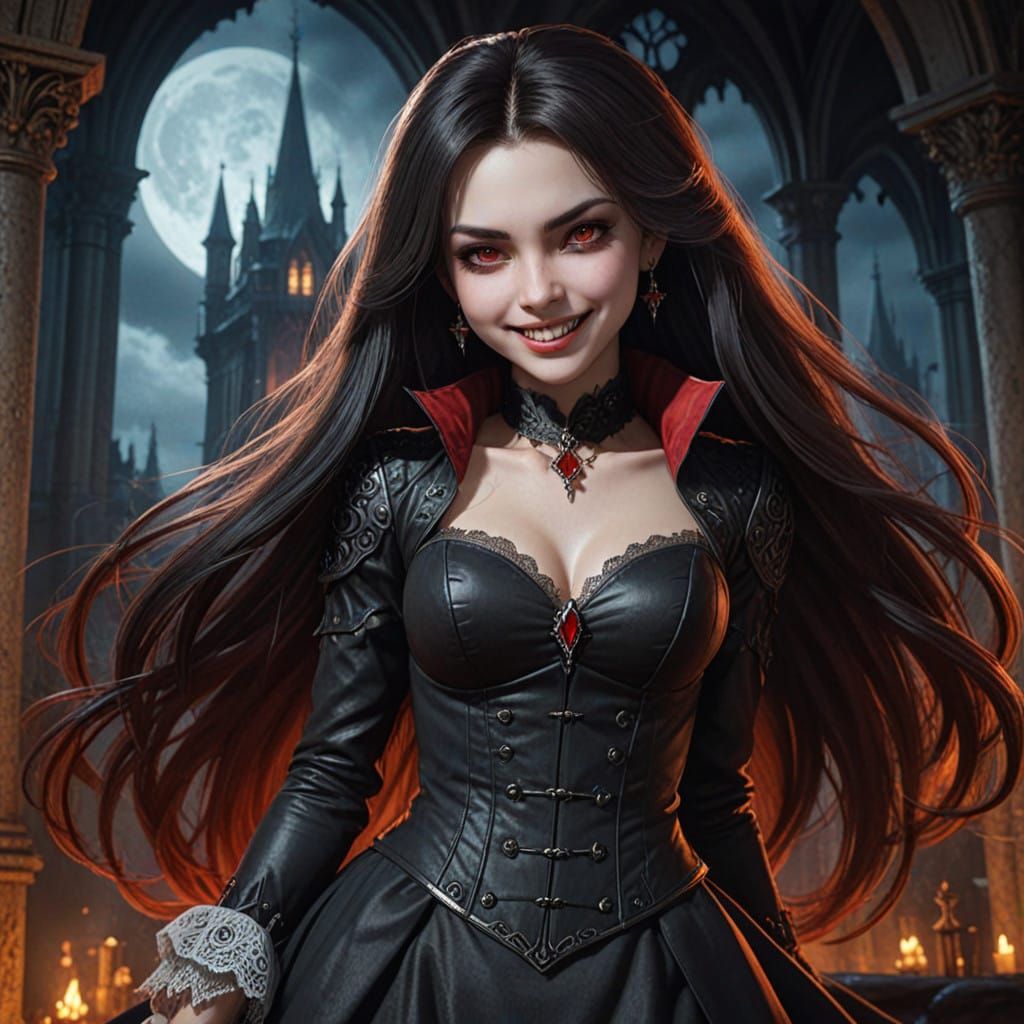 Gothic Vampire Maiden in Carmine and Black
