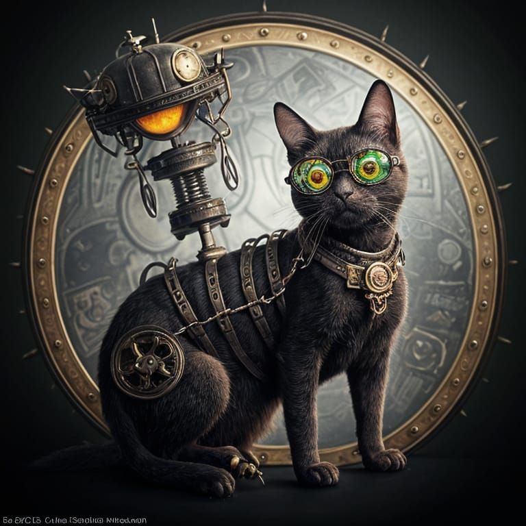 Steampunk Siamese Cat with Goggles in an Industrial Aestheti...