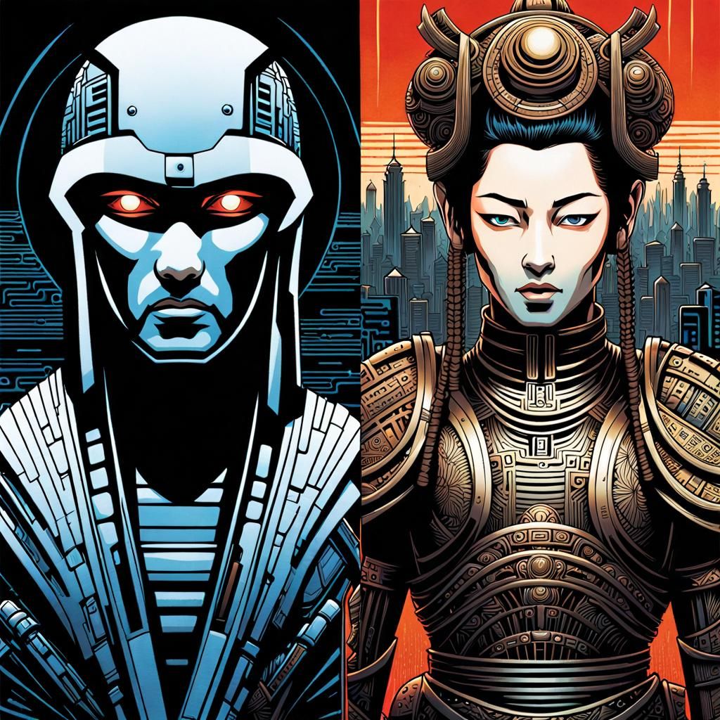 Cyborg and Samurai: Temporal Duality in Giger Ukiyo-e Style