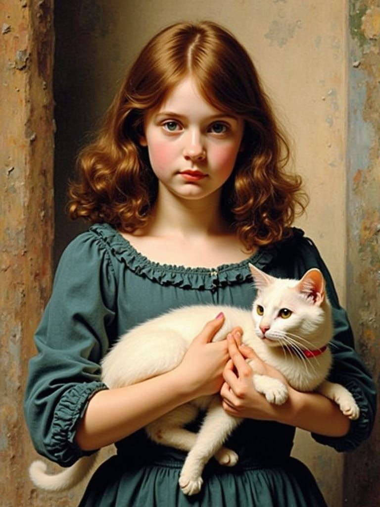 Girl Holding Cat in Expressionist Style