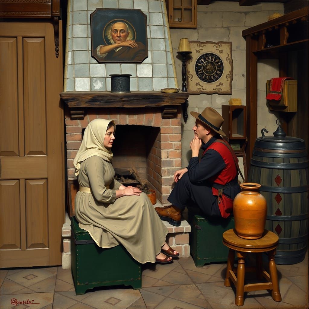 Intimate Interior Scene in Impressionistic Style