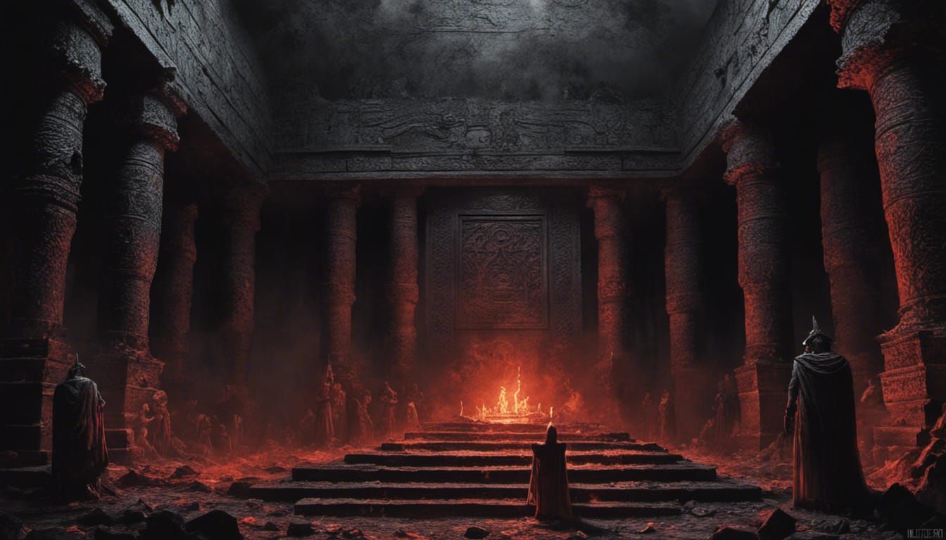 Dark Mayan Temple Interior in Black Metal Style