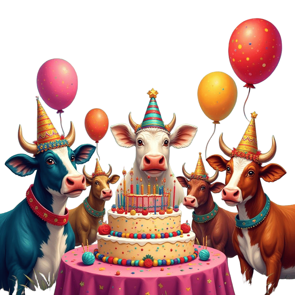 Cows Celebrate Birthday in Vibrant Pop Art Style