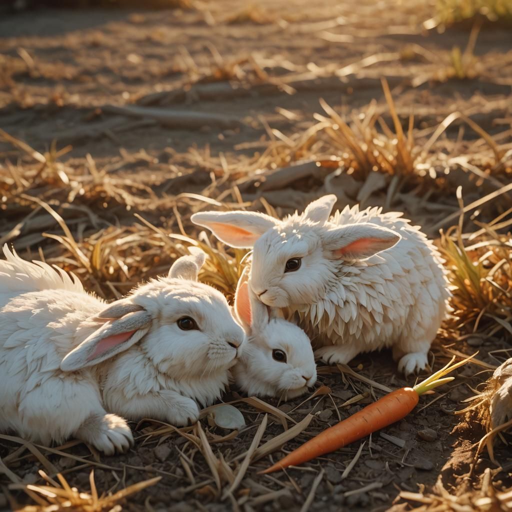 Rabbit Sleeps on Carrot Watched by Dragon