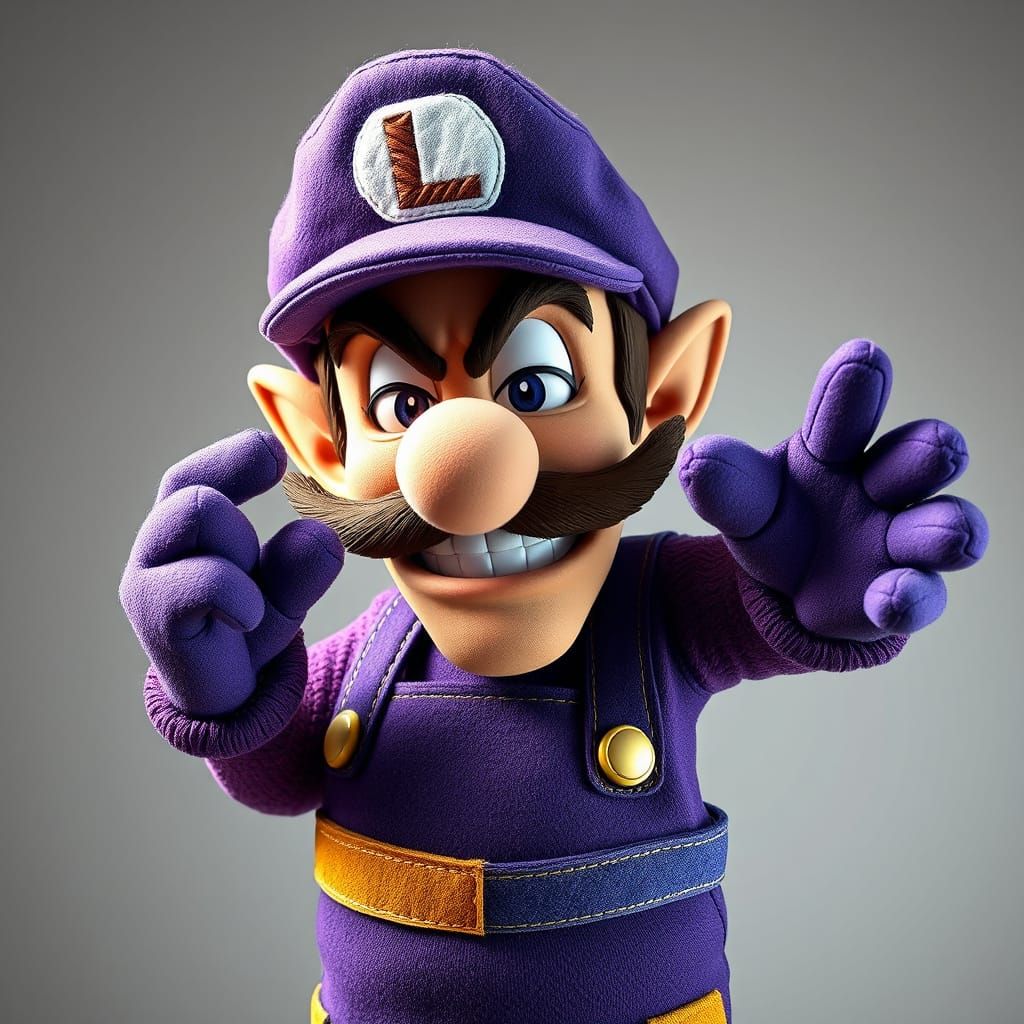 Flamboyant Textile Waluigi in Dynamic Pose