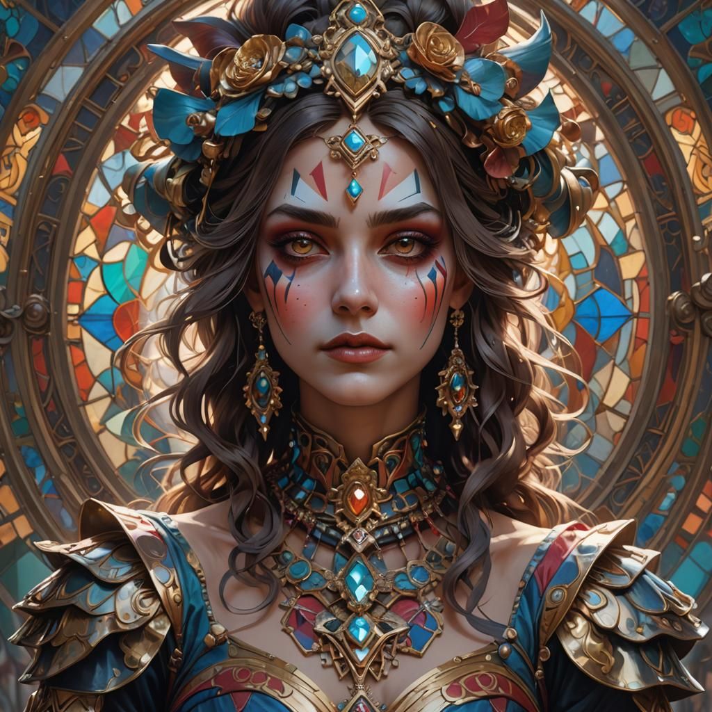 Detailed Harlequin Portrait in Dynamic Lighting