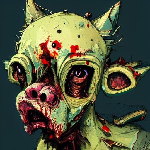 Cartoon Zombie Dog Portrait in Pop Art Style