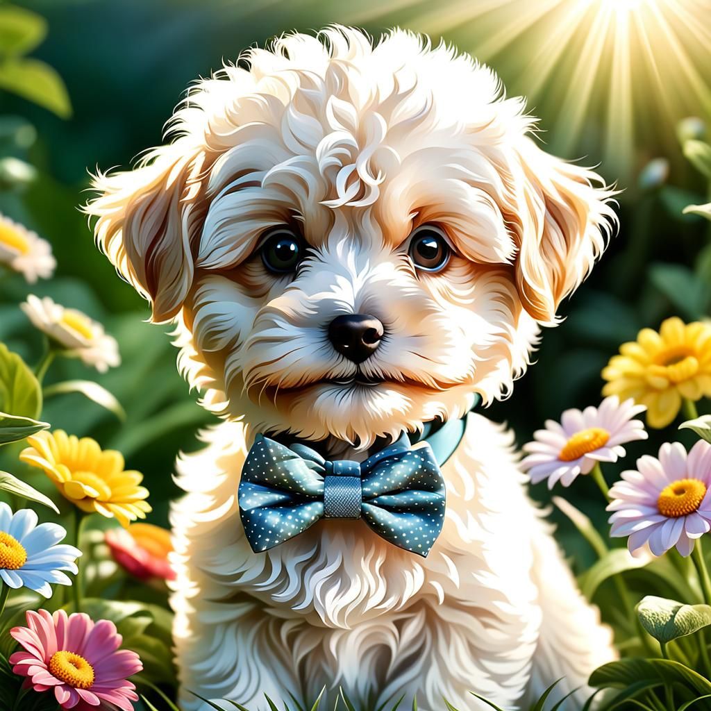 Cute Maltipoo Puppy in Fantasy Garden