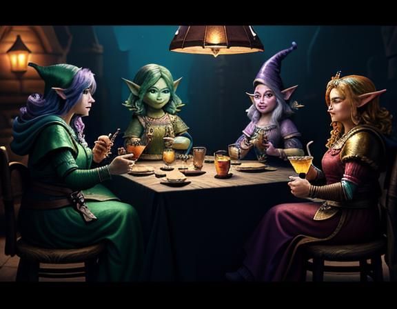 Gnome Spellcasters in a Tavern, Digital Matte Painting