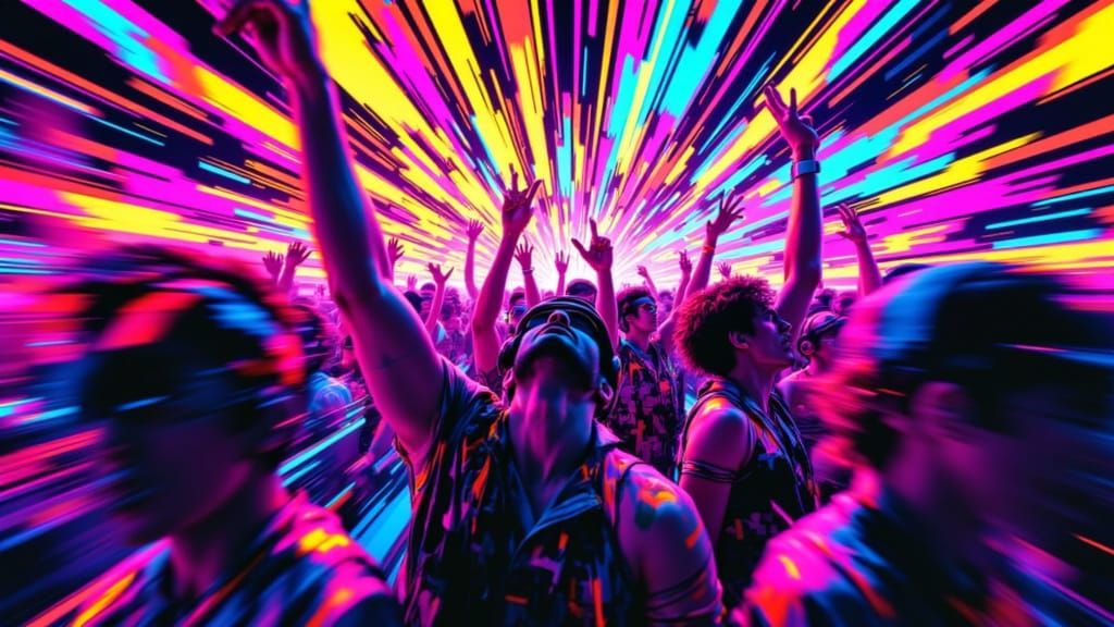 Vibrant Murraypunk Rave Scene in Neon Hues