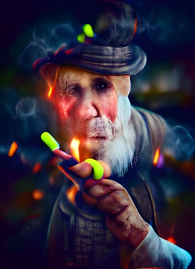 Old Man Smoking Pipe with Ghostly Smoke