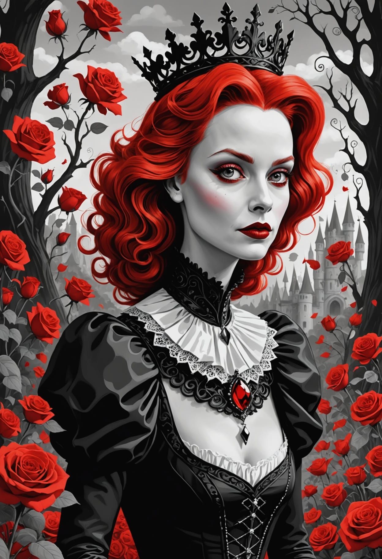 Red Queen Portrait in Burton and Seuss Style