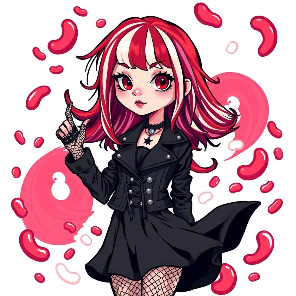 Gothic Emo Girl in Whimsical Cartoon Wonderland