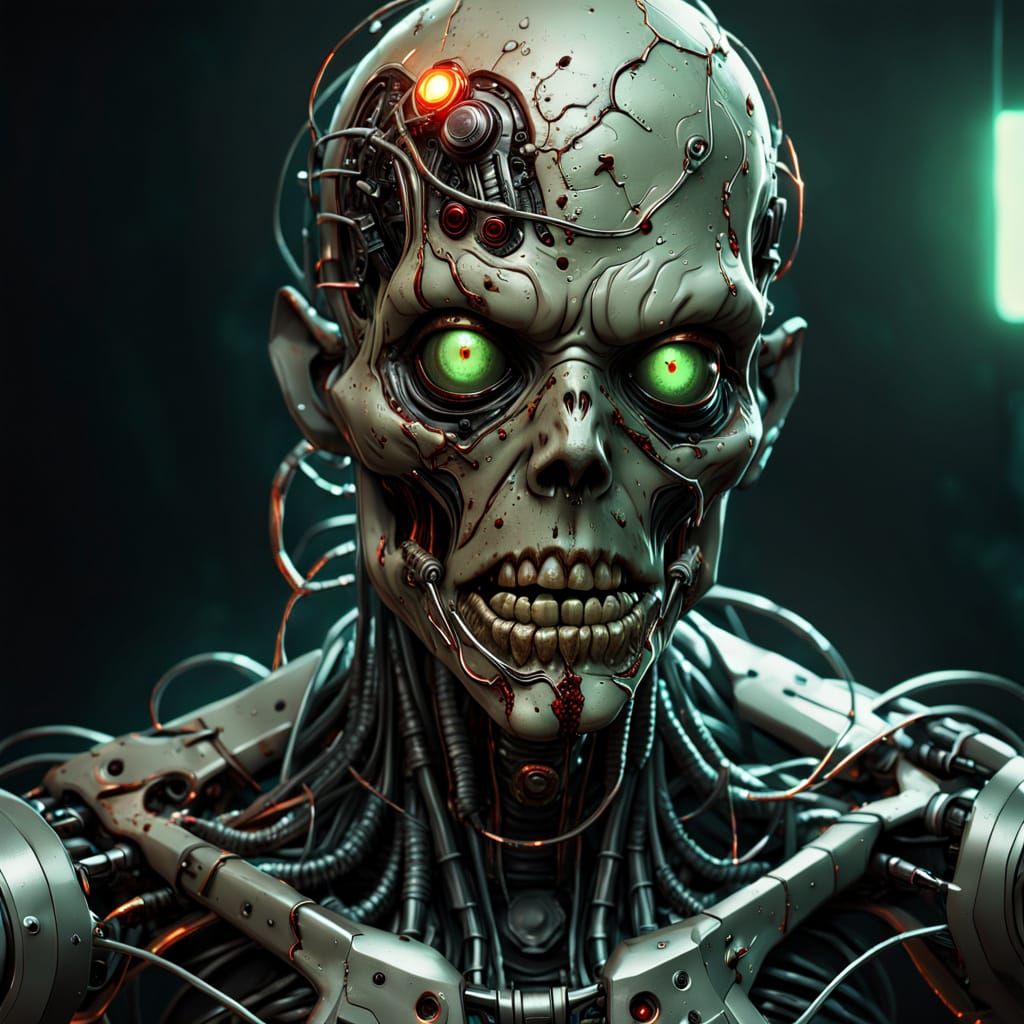 Cybernetic Zombie Portrait in Dark Sci-Fi Style