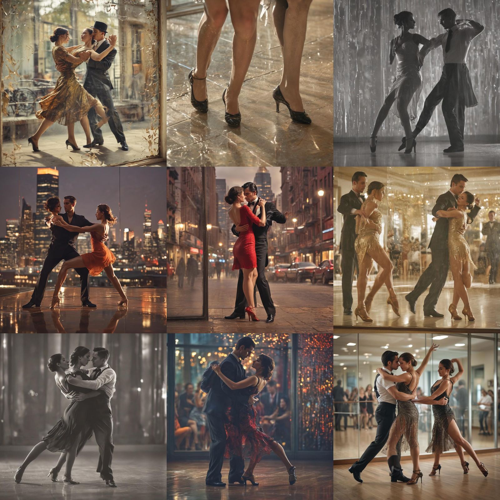 Argentine Tango Dancers Reflected in Glass
