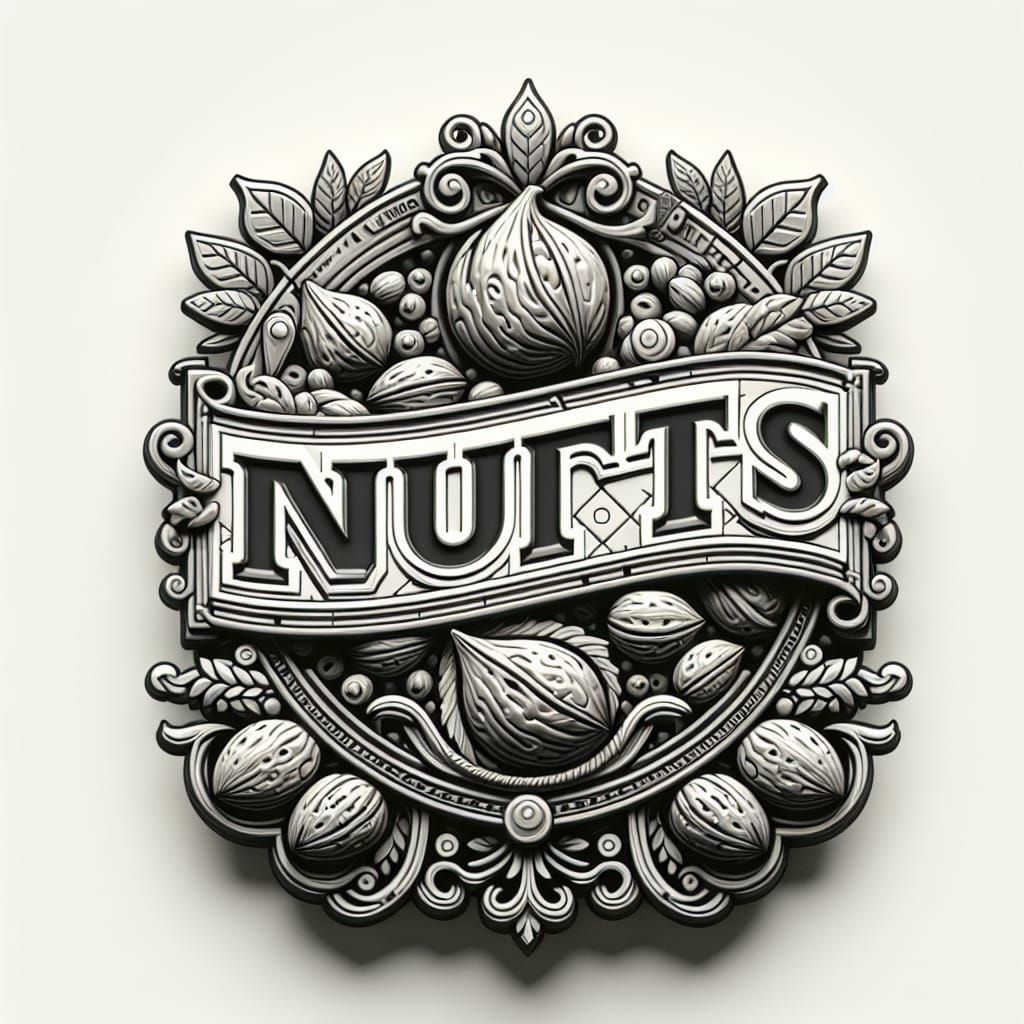 Detailed 3D Nuts Shop Logo on White Background