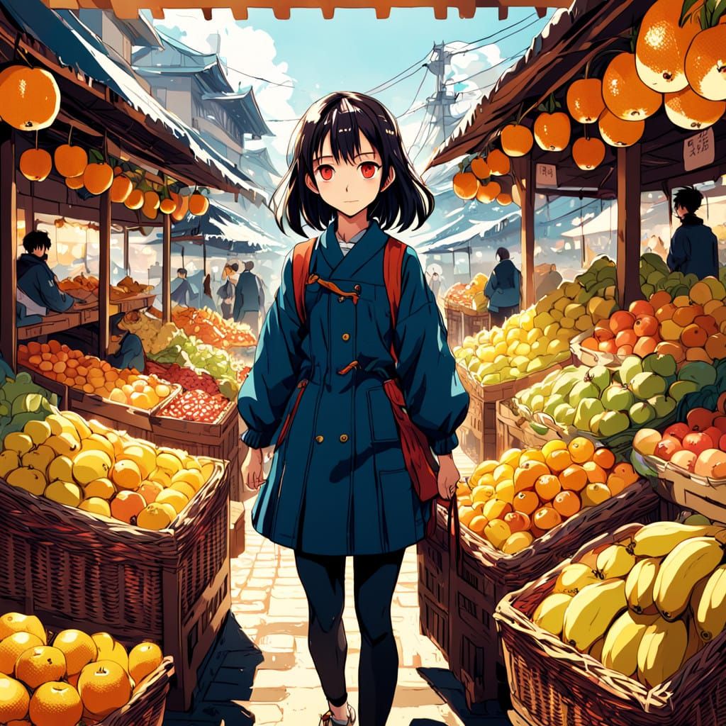 Vibrant Anime Market Stall in Meticulous Japanese Art Style