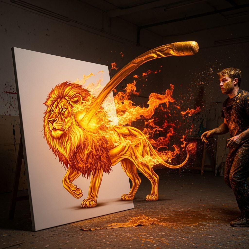 Golden Lion Formed From Paint and Fire