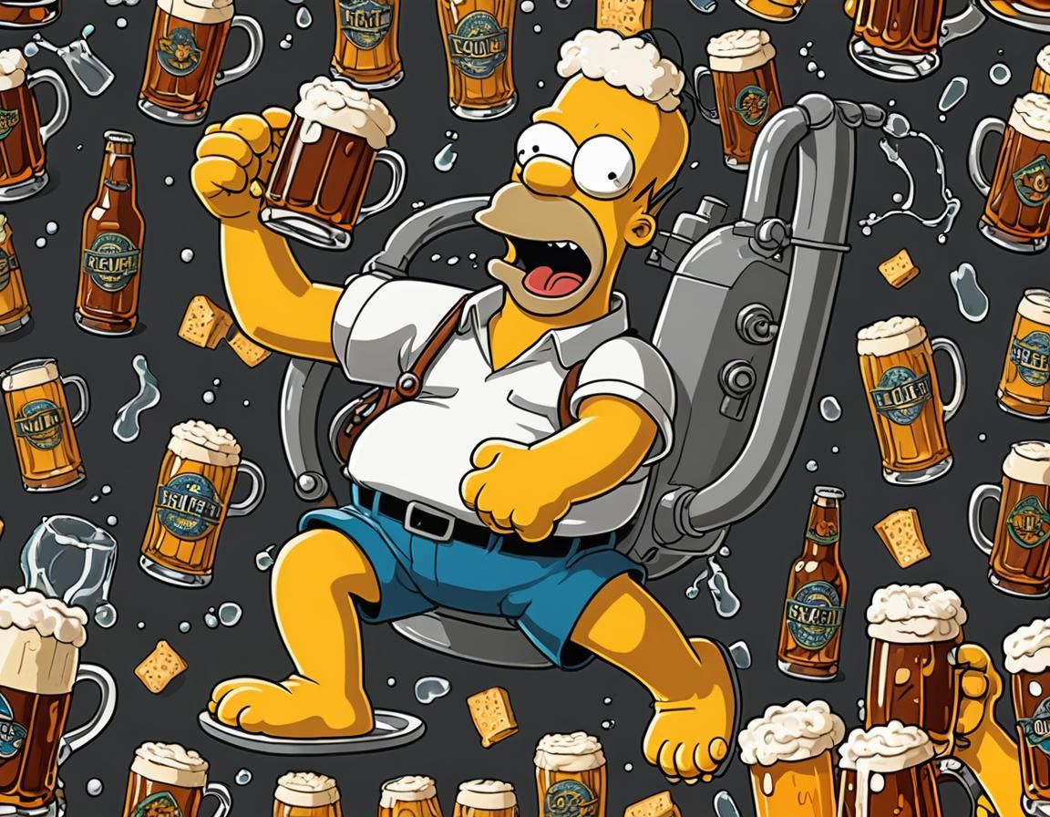 Homer Simpson diving into a DUFF Beer, TGIF all