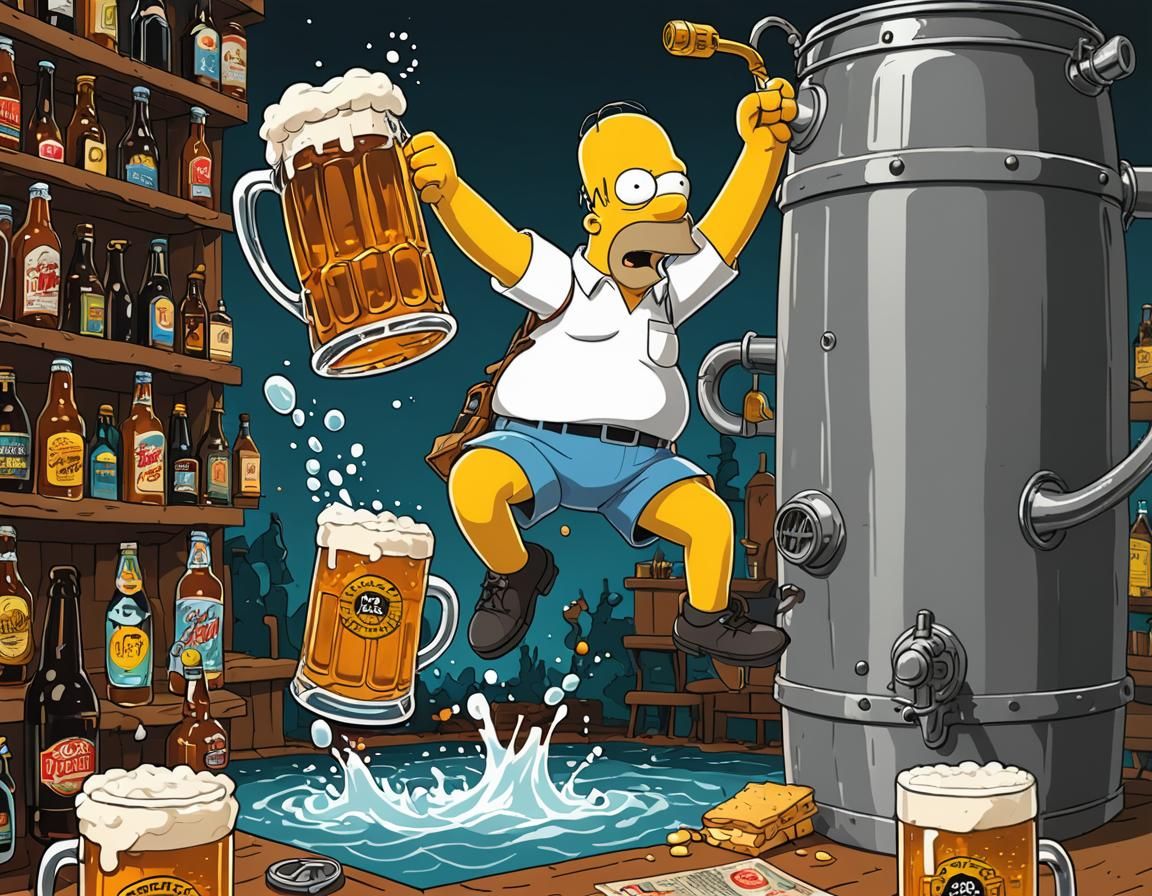 Homer Simpson diving into a DUFF Beer, TGIF all