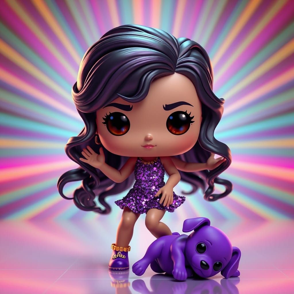 Dramatic Cyberpunk Disco Princess in Funko Pop Style