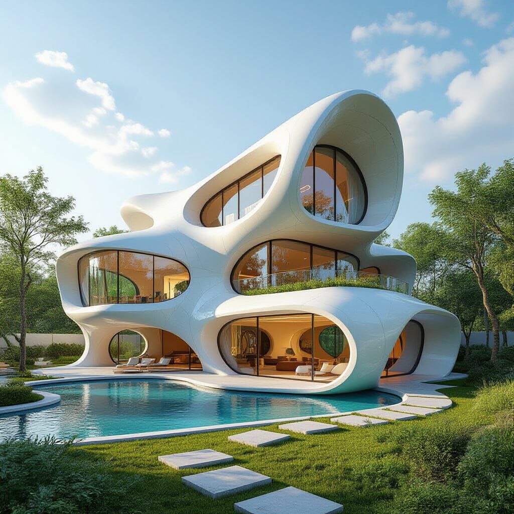 Futuristic Garden House with Abstract Details