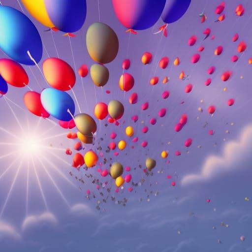 House Soaring Skyward with Balloons: Colorful Digital Art