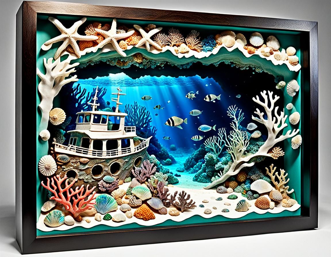 Underwater Shipwreck Shadow Box Art