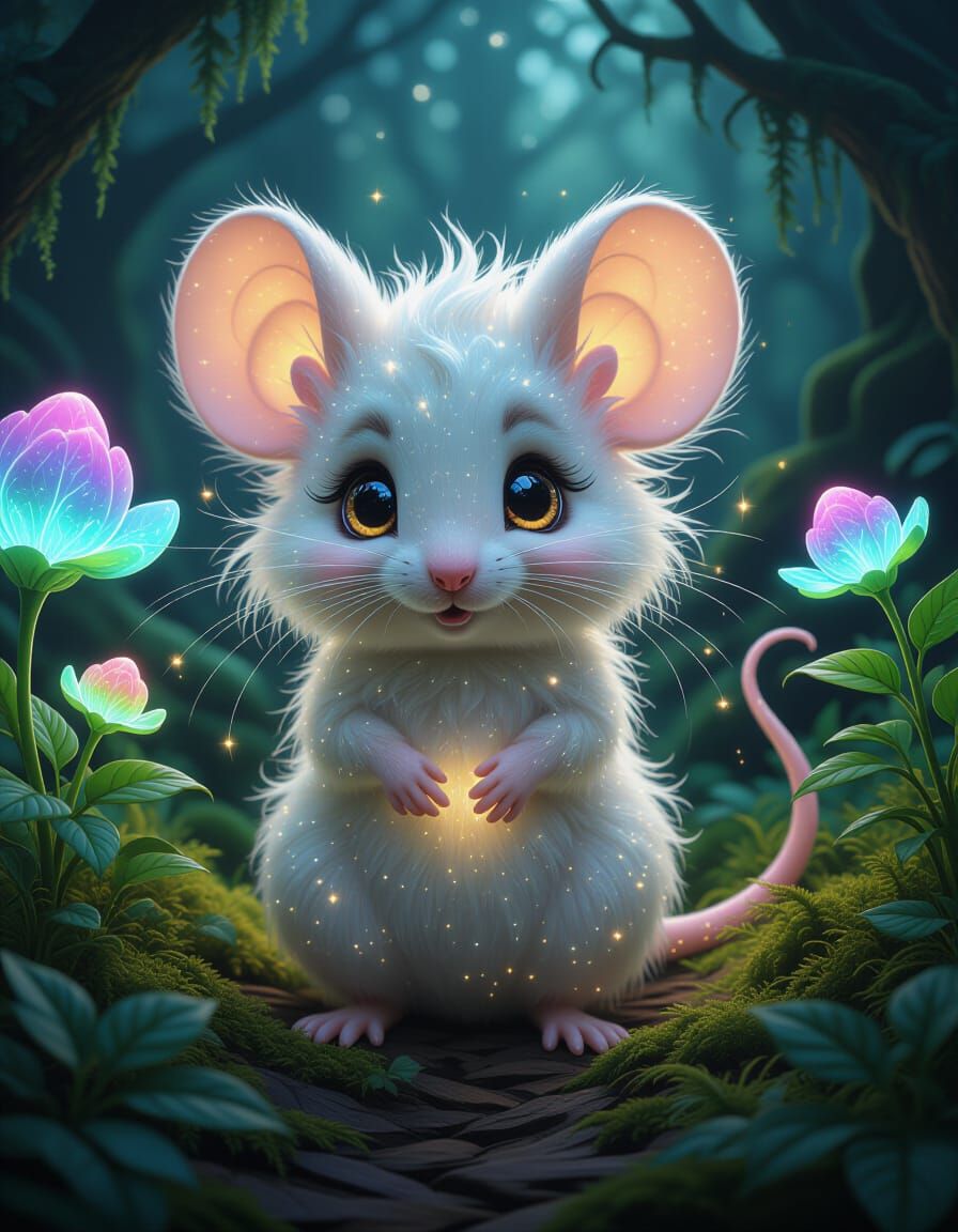 Magical Mouse in Dark Fantasy Forest