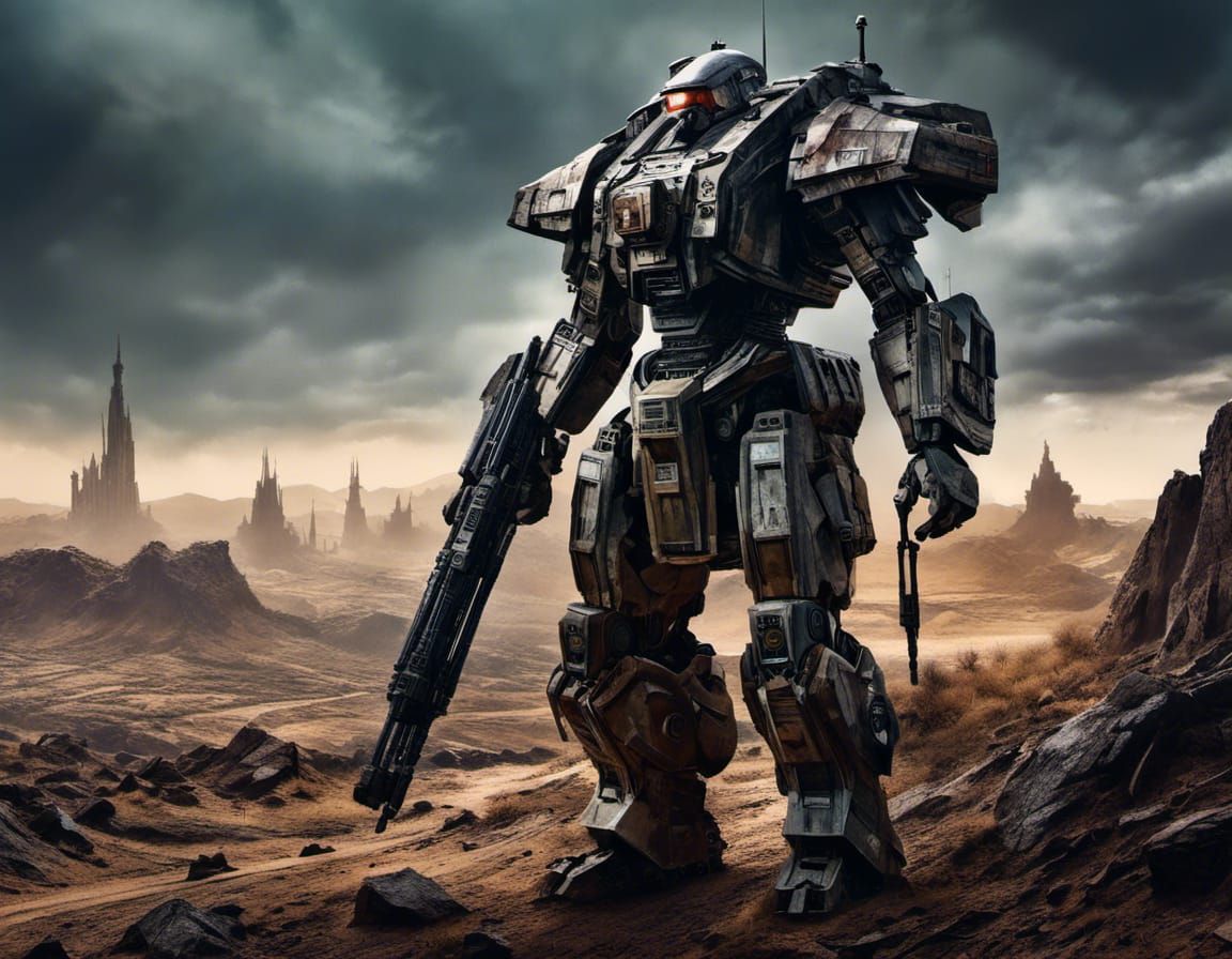 Cyborg Walks Desolate Highway in Nuclear Winter